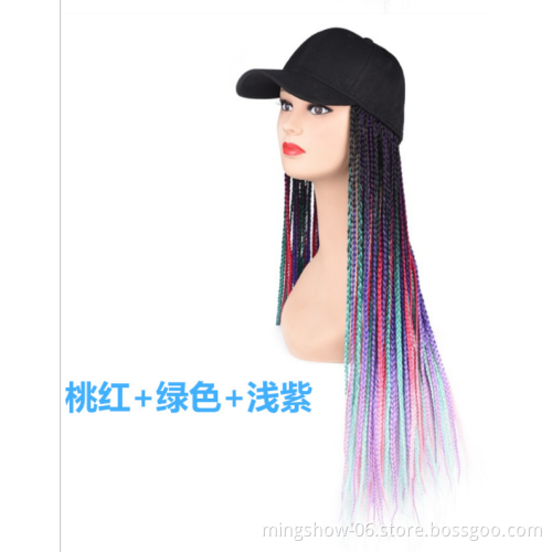 Hot Selling Long Synthetic Baseball hat  Wig with Braided Box Braids Wigs For Afro Women rWhite Hat Wig Adjustable